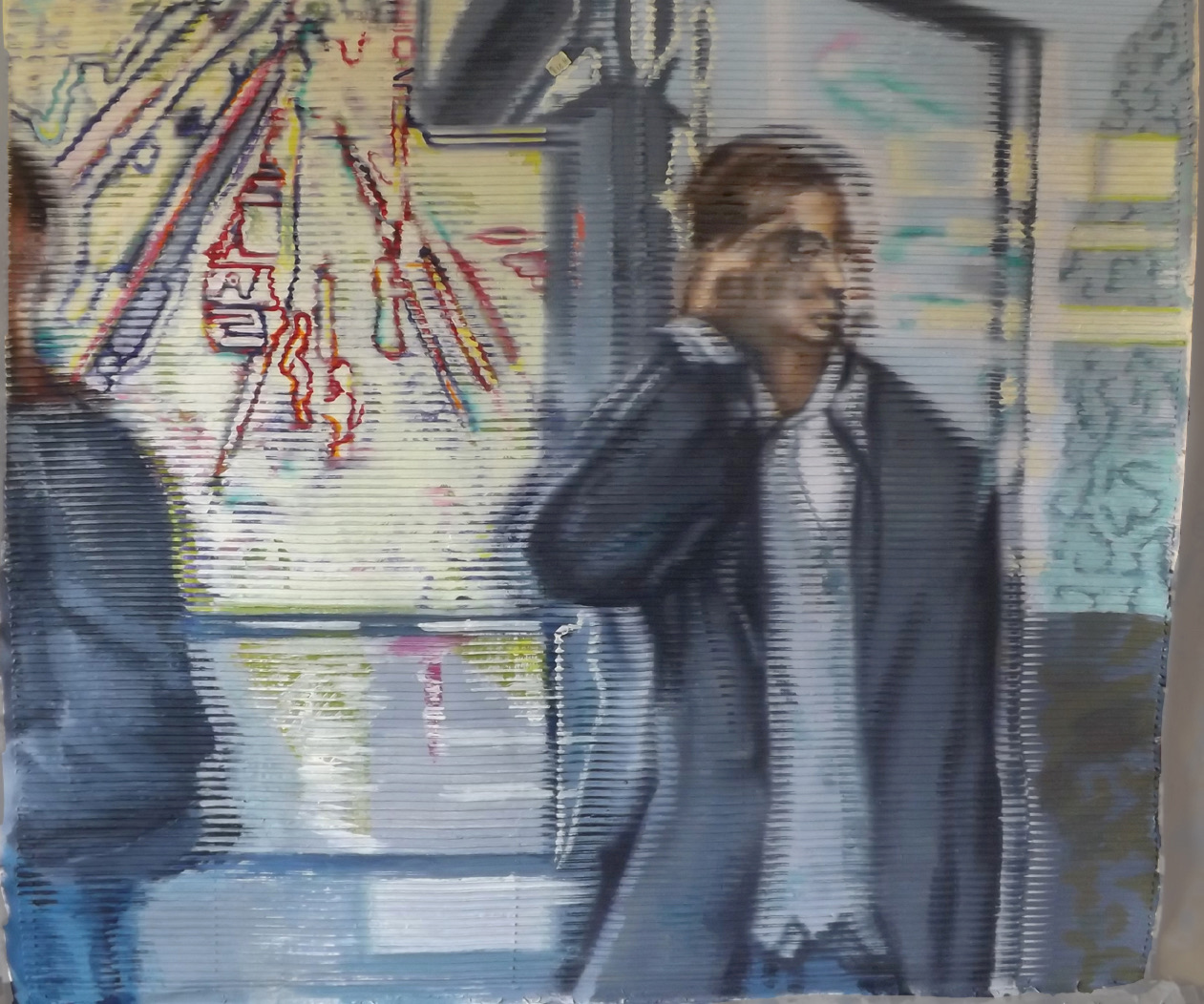 Plakatschwarte Auf dem Bahnsteig, Doukissis Plakentias von Johannes Asmus